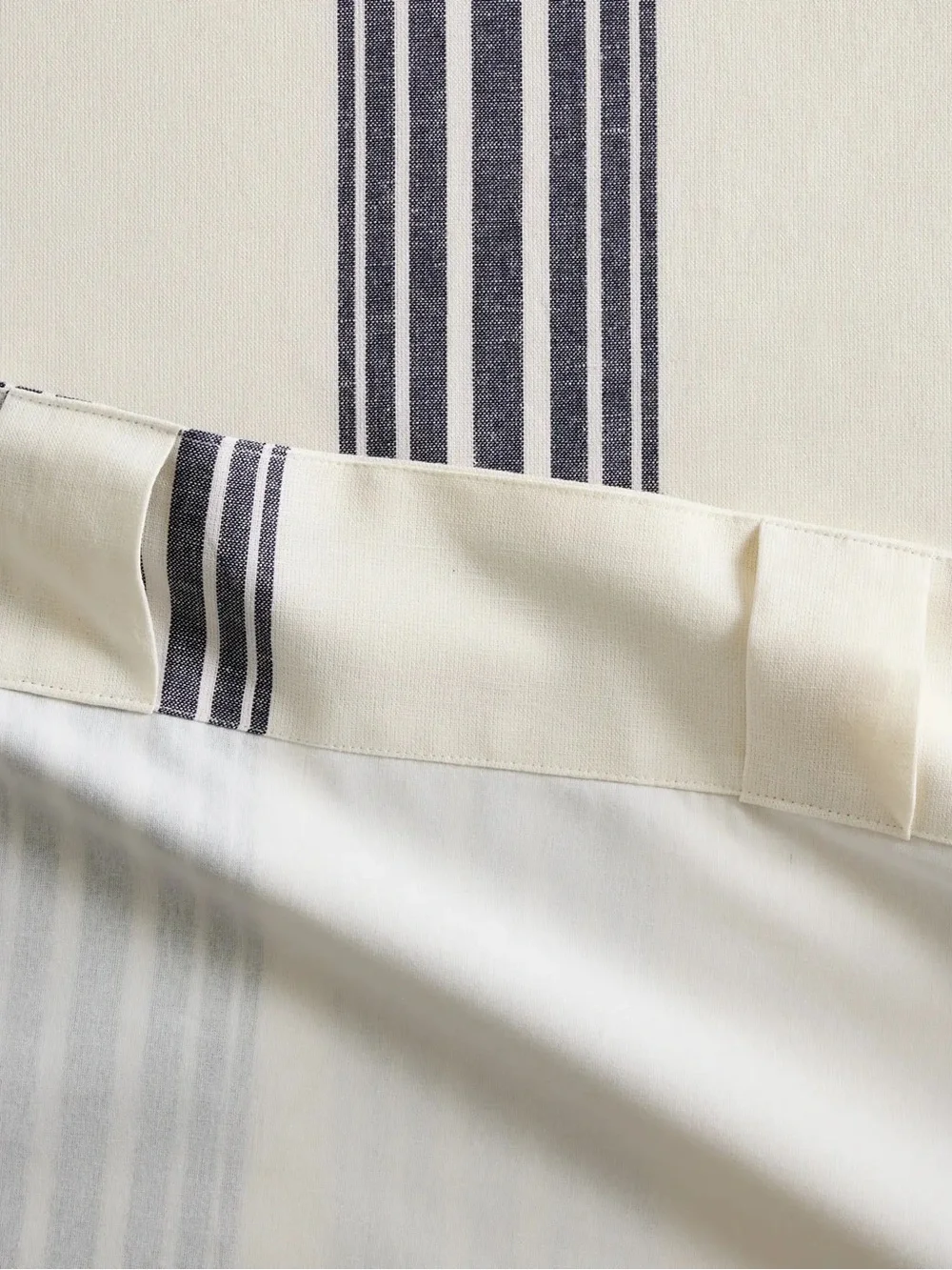 NWT QUINCE Set Of 2 48x96 Coastal Stripe Linen Cotton Curtains Ivory/Navy 9233